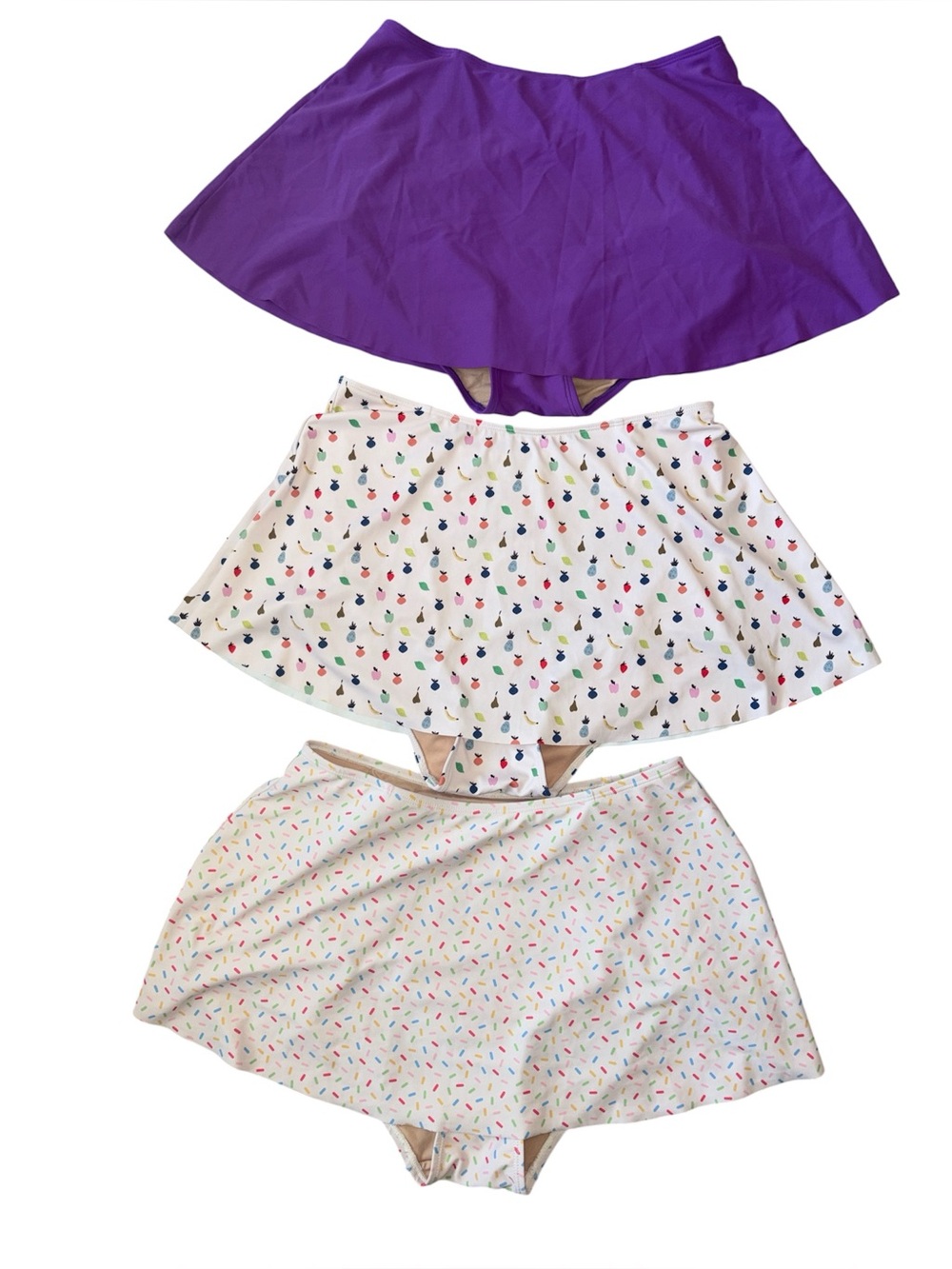 Kortni Jean Swim Bottoms Lot of 3 Size Small Fruit, Sprinkles, and Purple